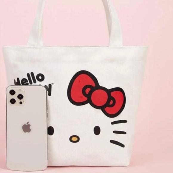 Hello Kitty canvas small tote bag cartoon Sanrio cute fun cream white shopping - Picture 2 of 4